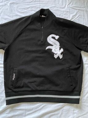 Majestic Men's Black Batting Jersey Pullover Quarter-Zip Sweater w/ WS Logo MESH